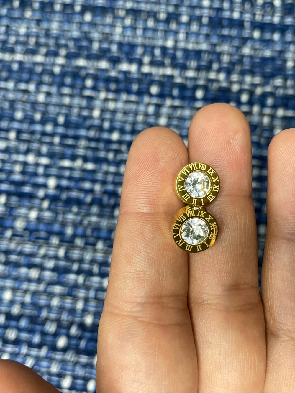 Gold-Tone Crystal Roman Numeral Stud Earrings